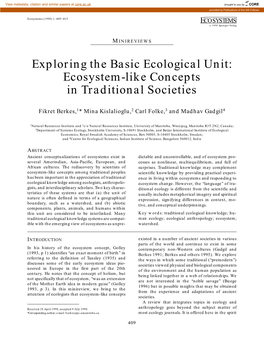 Exploring the Basic Ecological Unit: Ecosystem-Like Concepts in Traditional Societies