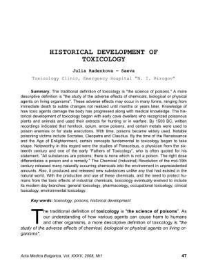 Historical Development of Toxicology