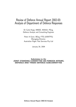 Defence Annual Report 2002-03 Analysis