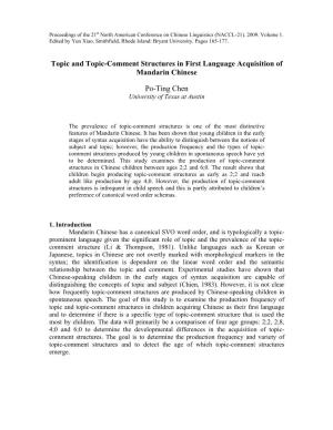 Topic and Topic-Comment Structures in First Language Acquisition of Mandarin Chinese