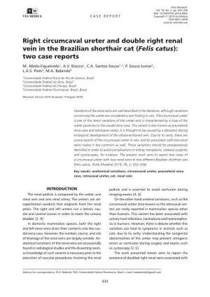 Right Circumcaval Ureter and Double Right Renal Vein in the Brazilian Shorthair Cat (Felis Catus): Two Case Reports M