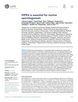 HIPK4 Is Essential for Murine Spermiogenesis