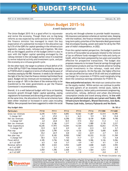 Union Budget 2015-16 a Well-Balanced Act