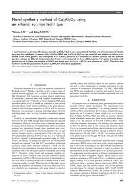Novel Synthesis Method of Ca3al2o6 Using an Ethanol Solution Technique