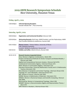 2019 Symposium Schedule of Events and Abstracts