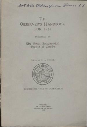 The Observer's Handbook for 1921