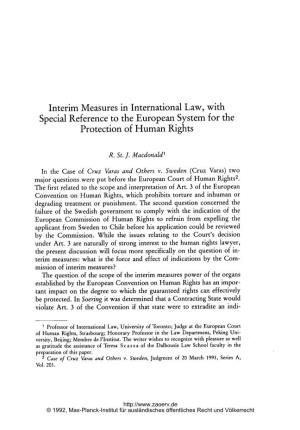 Interim Measures in International Law, with Special Reference to the European System for the Protection of Human Rights