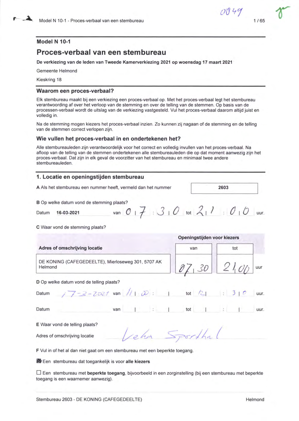 Proces-Verbaal Van Een Stembureau 1 / 65