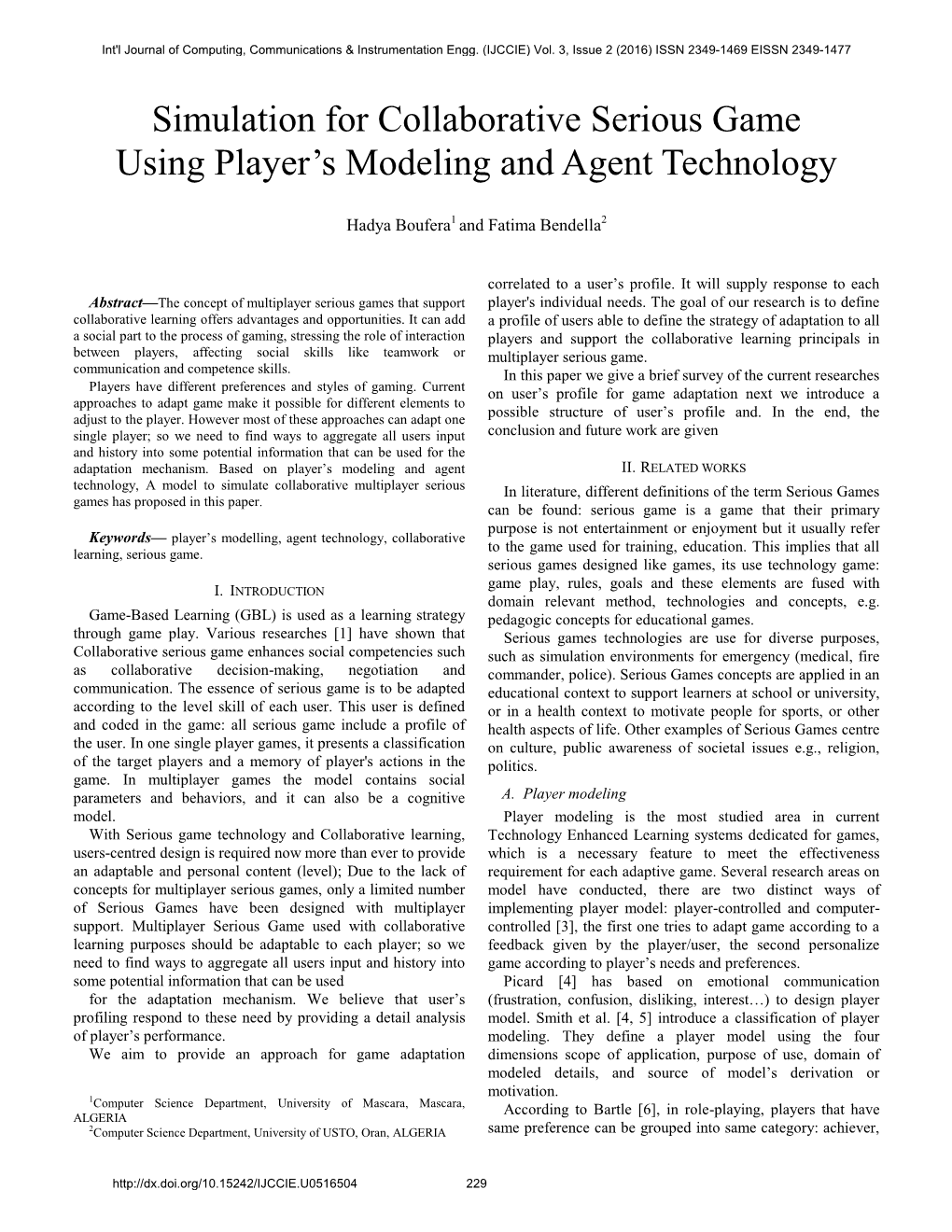 Simulation for Collaborative Serious Game Using Player's Modeling And