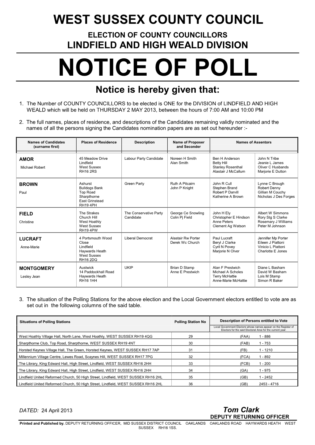 Notice of Poll