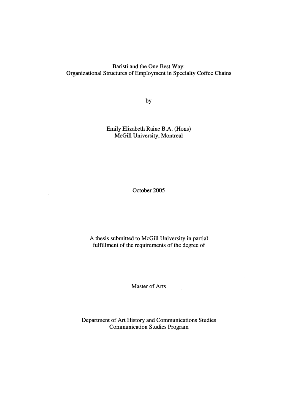 Organizational Structures of Employment in Specialty Coffee Chains