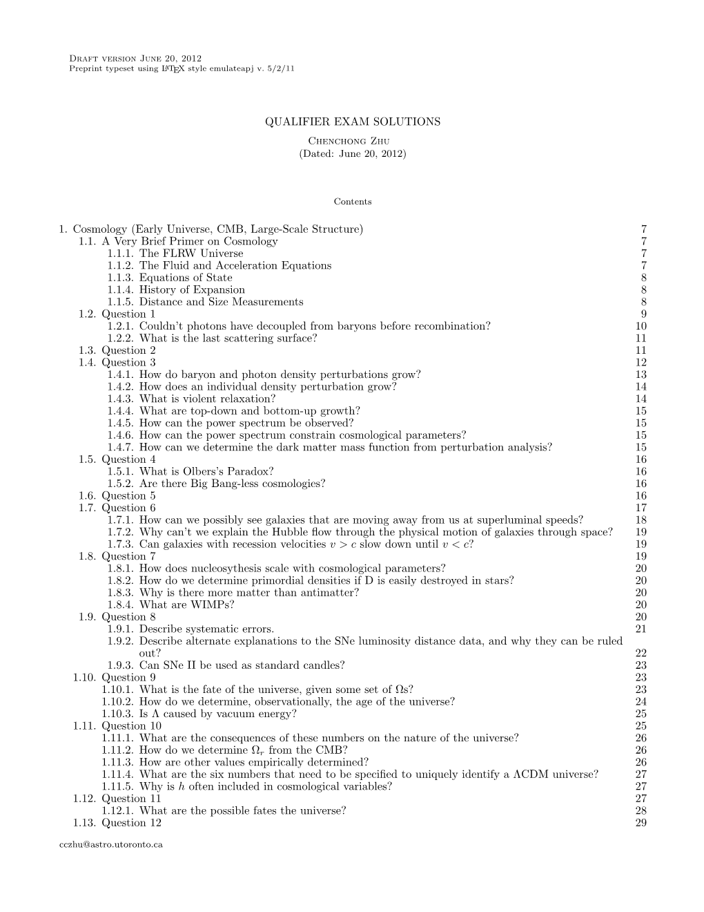 QUALIFIER EXAM SOLUTIONS 1. Cosmology (Early Universe, CMB, Large-Scale Structure)