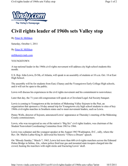 Civil Rights Leader of 1960S Sets Valley Stop Page 1 of 2