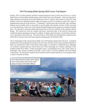 EES Wyoming-Idaho Spring Field Course Trip Report