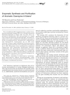 Enzymatic Synthesis and Purification of Aromatic Coenzyme a Esters1