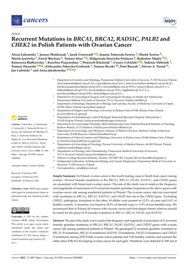 Recurrent Mutations in BRCA1, BRCA2, RAD51C, PALB2 and CHEK2 in Polish Patients with Ovarian Cancer