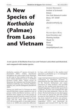 A New Species of Korthalsia from Laos and Vietnam Is Described and Illustrated, and Compared with Similar Species