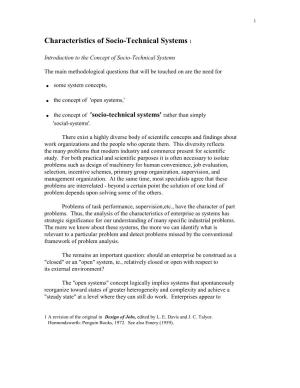 Characteristics of Socio-Technical Systems 1