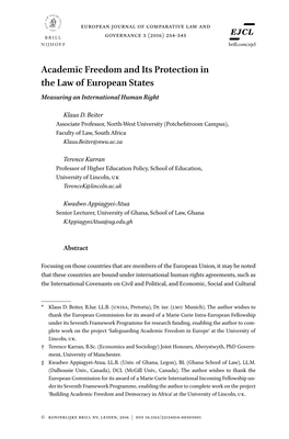 Academic Freedom and Its Protection in the Law of European States Measuring an International Human Right