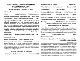 First Sunday of Christmas December 31, 2017