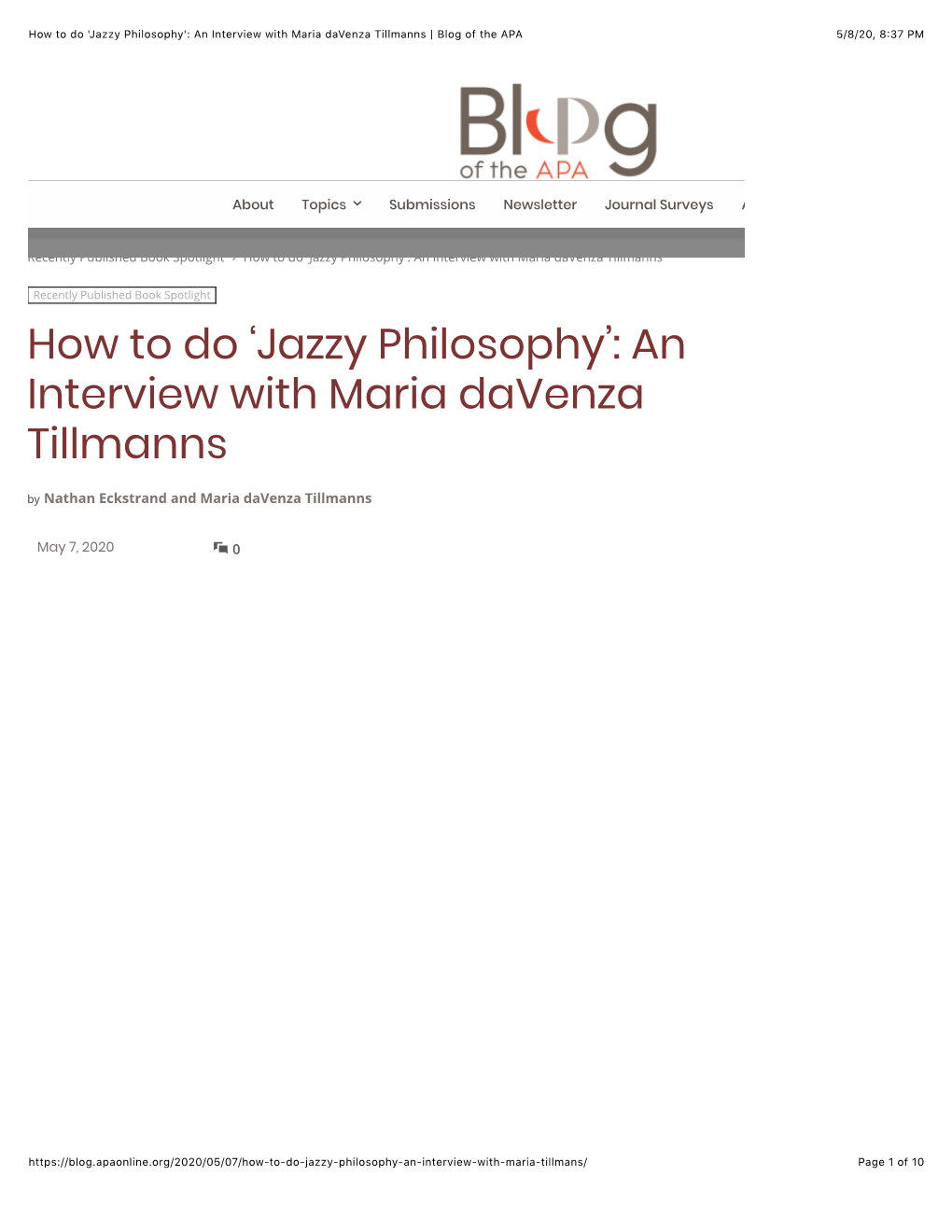 'Jazzy Philosophy': an Interview with Maria Davenza Tillmanns | Blog of the APA 5/8/20, 8�37 PM