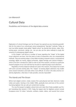 Cultural Data Possibilities and Limitations of the Digital Data Universe