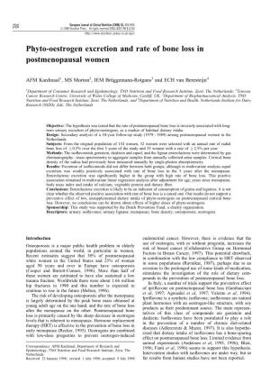 Phyto-Oestrogen Excretion and Rate of Bone Loss in Postmenopausal Women
