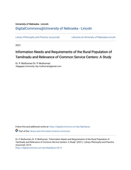 Information Needs and Requirements of the Rural Population of Tamilnadu and Relevance of Common Service Centers: a Study