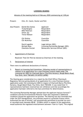 Minutes Document for Licensing Hearing, 06/02/2020