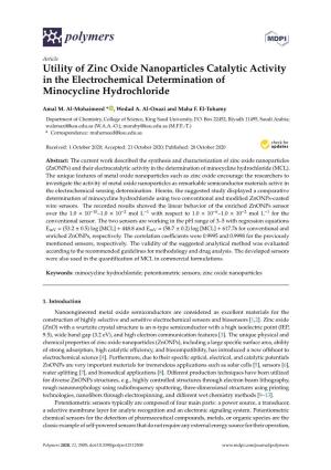 Utility of Zinc Oxide Nanoparticles Catalytic Activity in the Electrochemical Determination of Minocycline Hydrochloride