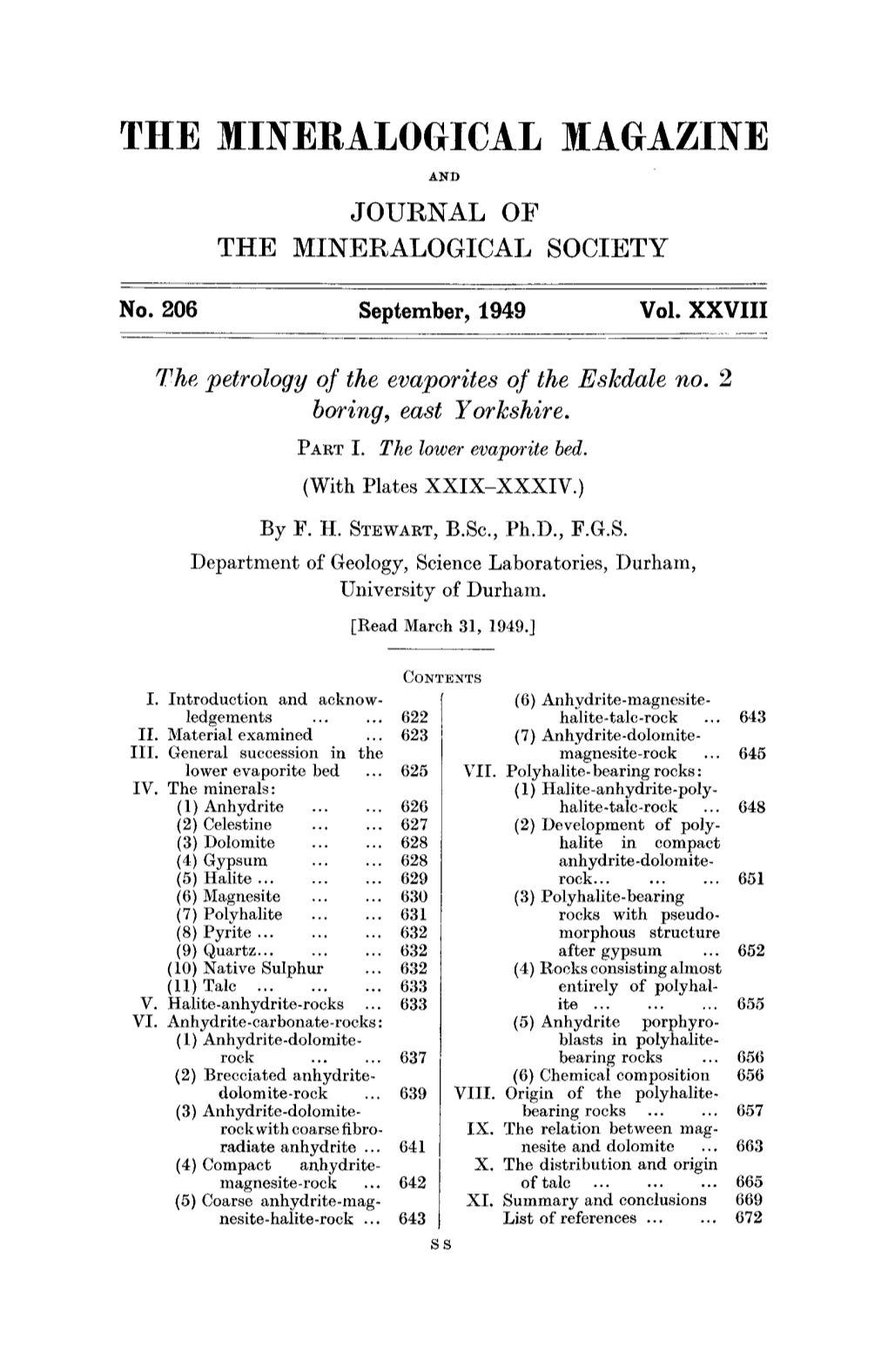 THE MINERALOGICAL MAGAZINE Alqd JOURNAL of the MINERALOGICAL SOCIETY