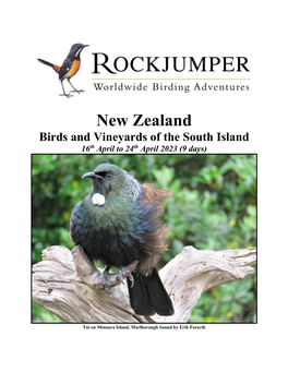 New Zealand Birds and Vineyards of the South Island 16Th April to 24Th April 2023 (9 Days)