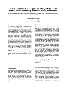 Análisis Comparativo De Los Gestores Bibliográficos Sociales Zotero, Docear Y Mendeley: Características Y Prestaciones
