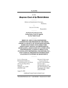 Supreme Court of the United States ———— OFFICE of INDEPENDENT COUNSEL, Petitioner, V