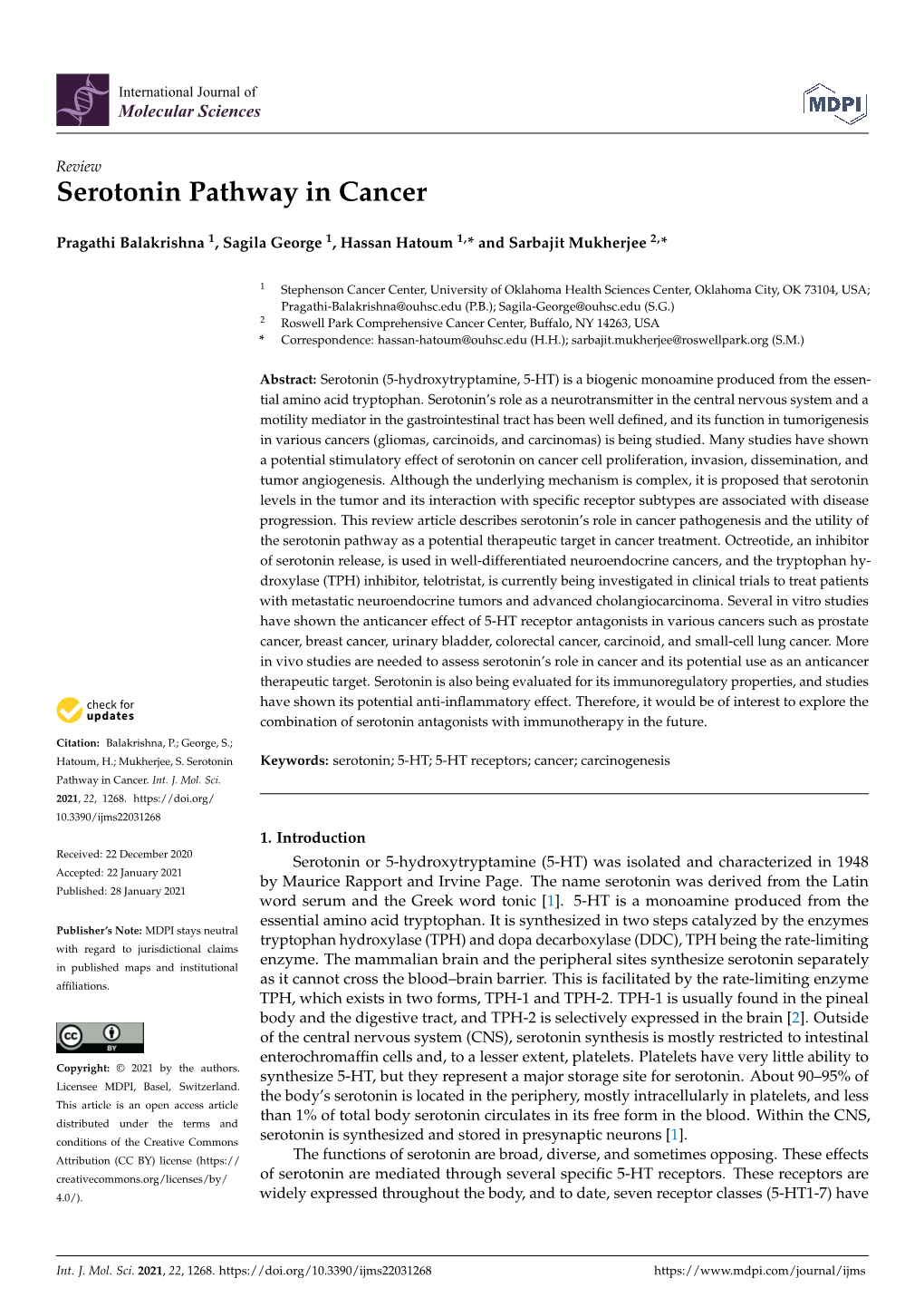 Serotonin Pathway in Cancer