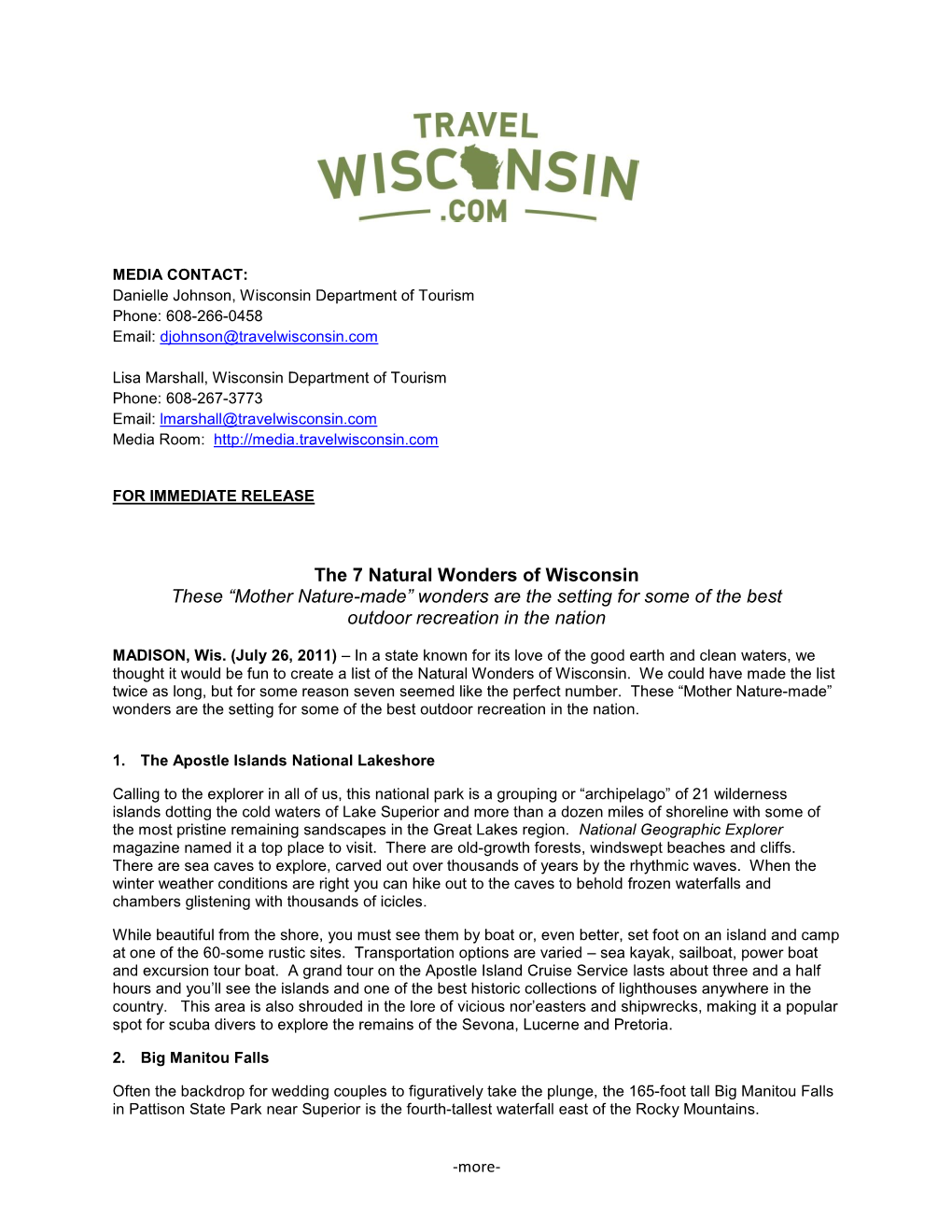 The 7 Natural Wonders of Wisconsin These “Mother Nature-Made” Wonders Are the Setting for Some of the Best Outdoor Recreation in the Nation