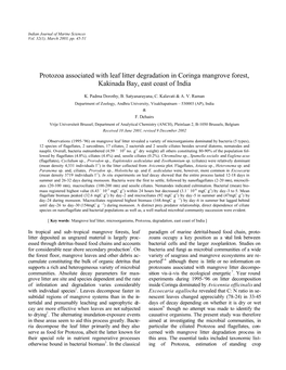 Protozoa Associated with Leaf Litter Degradation in Coringa Mangrove Forest, Kakinada Bay, East Coast of India