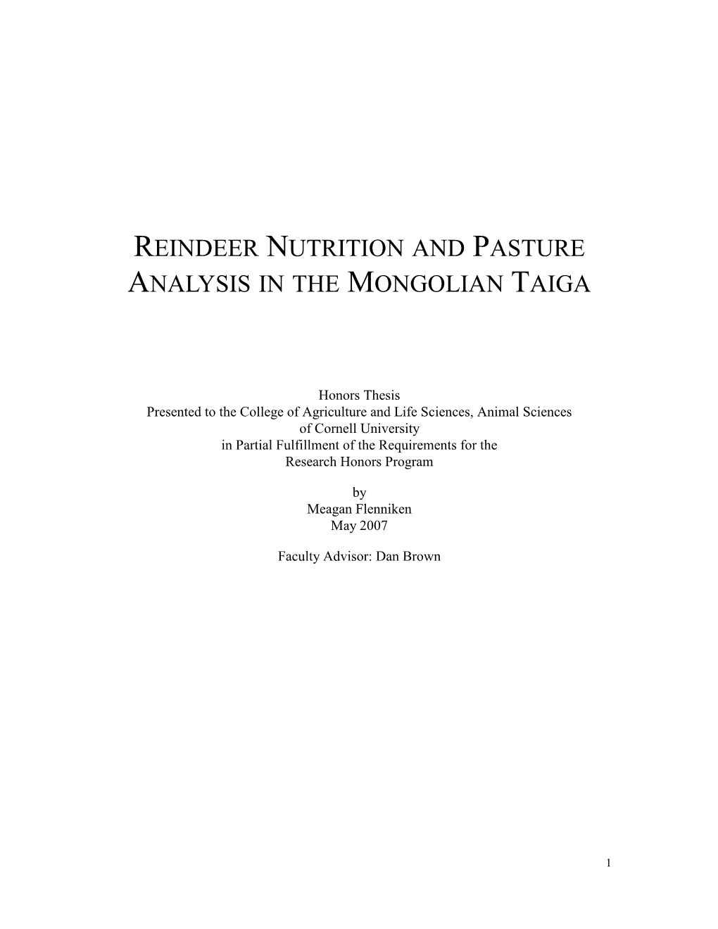 Reindeer Nutrition and Pasture Analysis in the Mongolian Taiga