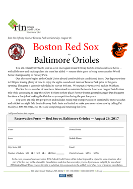 Infinity Club Invitation — Red Sox Fenway Park 2017 08-26