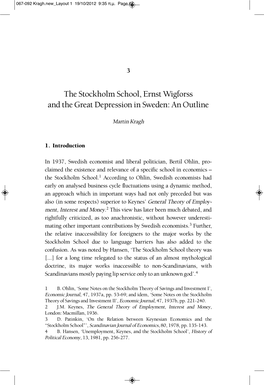 The Stockholm School, Ernst Wigforss and the Great Depression in Sweden: an Outline