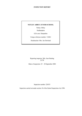 INSPECTION REPORT NETLEY ABBEY JUNIOR SCHOOL Netley