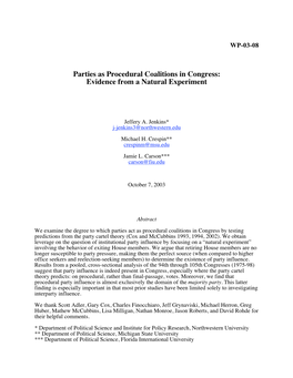 Parties As Procedural Coalitions in Congress: Evidence from a Natural Experiment
