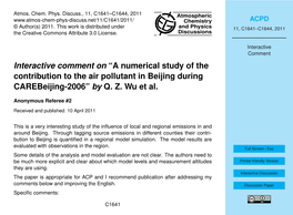 A Numerical Study of the Contribution to the Air Pollutant in Beijing During Carebeijing-2006” by Q