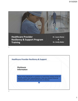 Healthcare Provider Resiliency & Support Program Training