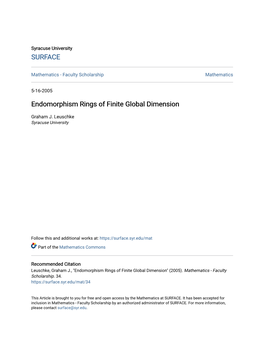 Endomorphism Rings of Finite Global Dimension
