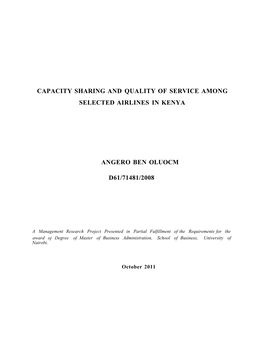 Capacity Sharing and Quality of Service Among Selected Airlines in Kenya