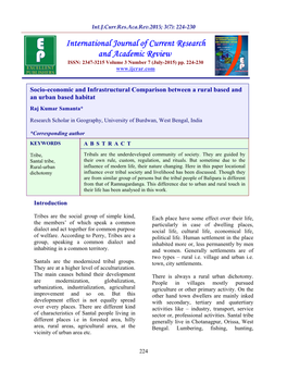 Socio-Economic and Infrastructural Comparison Between a Rural Based and an Urban Based Habitat Raj Kumar Samanta*