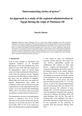 An Approach to a Study of the Regional Administration in Egypt During the Reign of Thutmose III