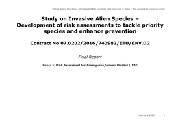 Study on Invasive Alien Species – Development of Risk Assessments: Final Report (Year 1) - Annex 5: Risk Assessment for Limnoperna Fortunei