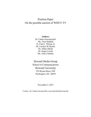 Position Paper on the Possible Auction of WHUT-TV